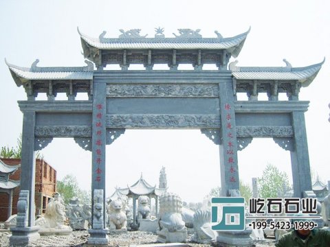 寺庙石大门样式 三门牌坊的安装