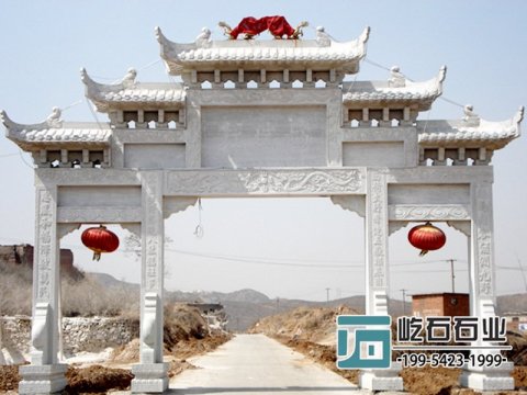 石雕三门牌坊 石大门